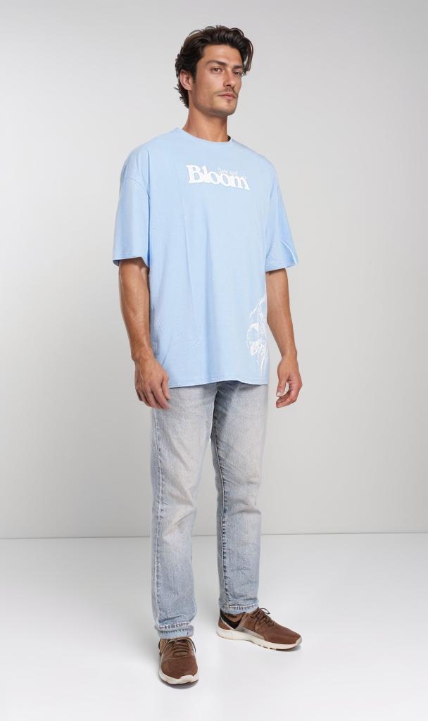 O203121 - Floral "Bloom Yourself" Oversized T-Shirt – Light Blue
