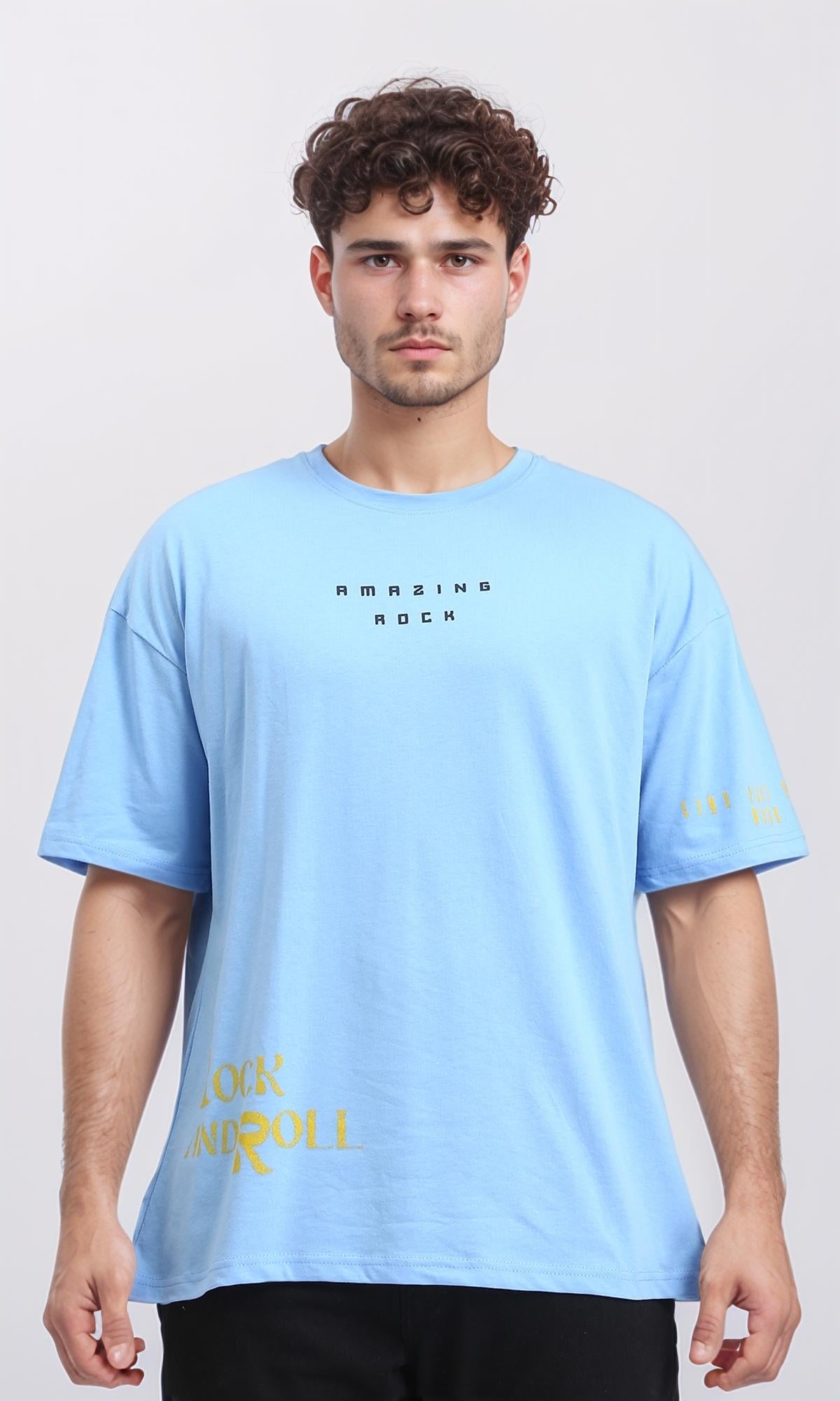 Relaxed Fit Printed Cotton Tee - Light Blue