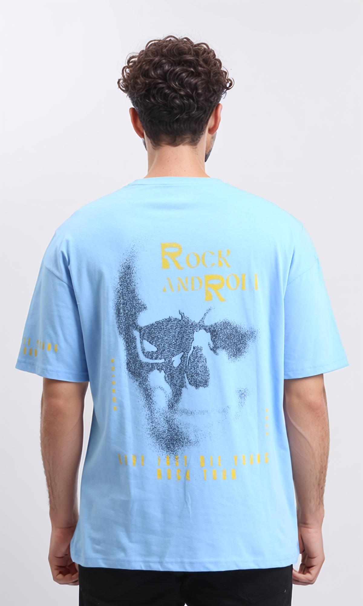 O203122 - Relaxed Fit Printed Cotton Tee - Light Blue