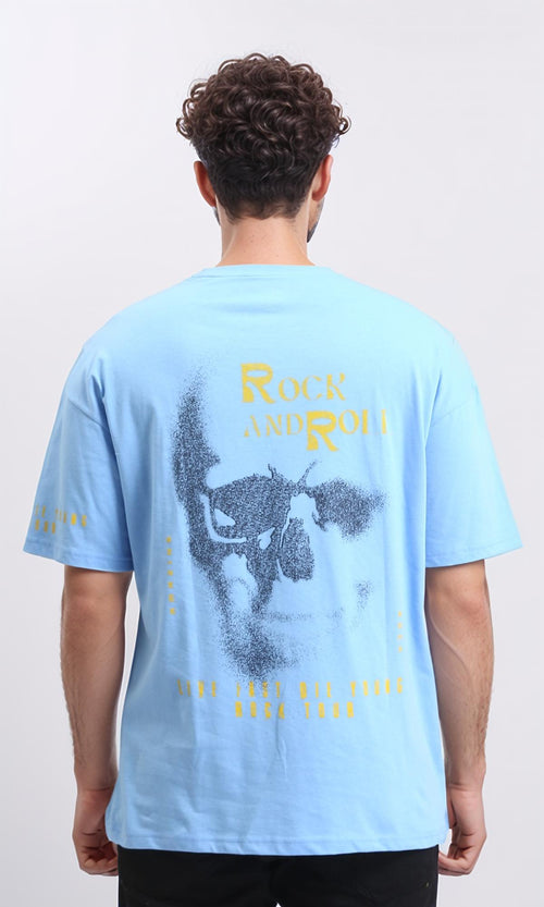 O203122 - Relaxed Fit Printed Cotton Tee - Light Blue