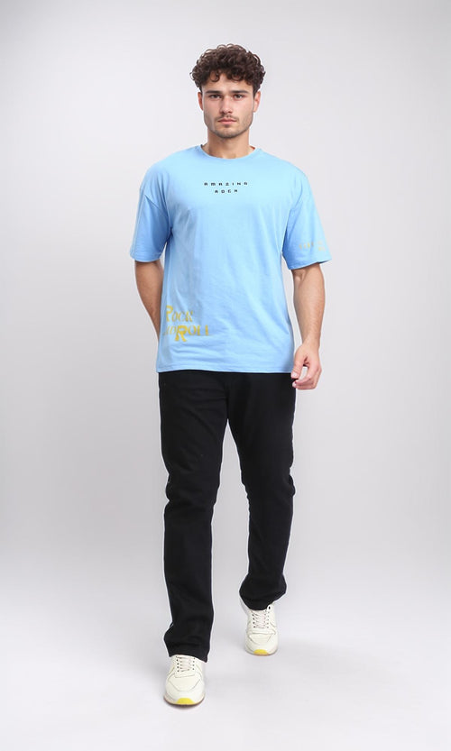 O203122 - Relaxed Fit Printed Cotton Tee - Light Blue
