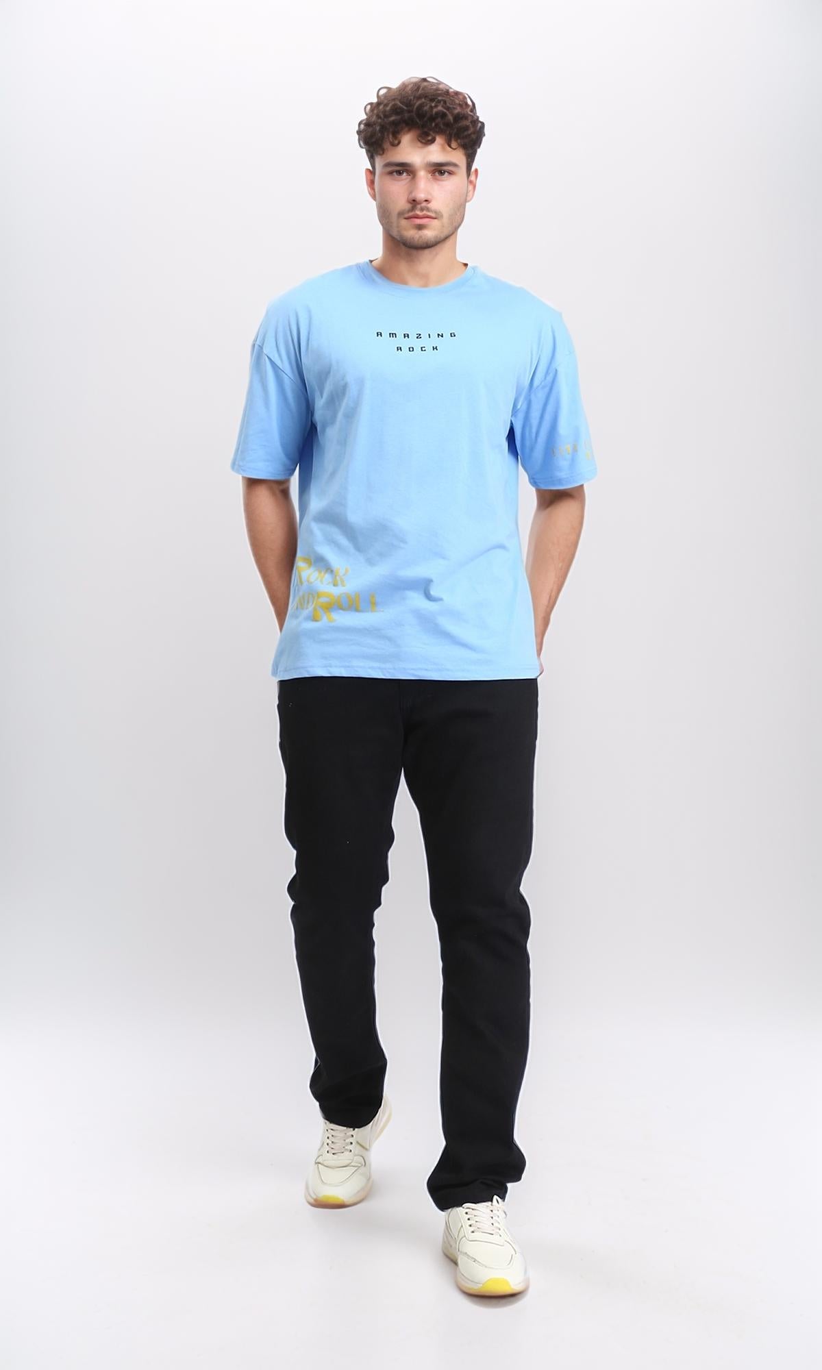 O203122 - Relaxed Fit Printed Cotton Tee - Light Blue