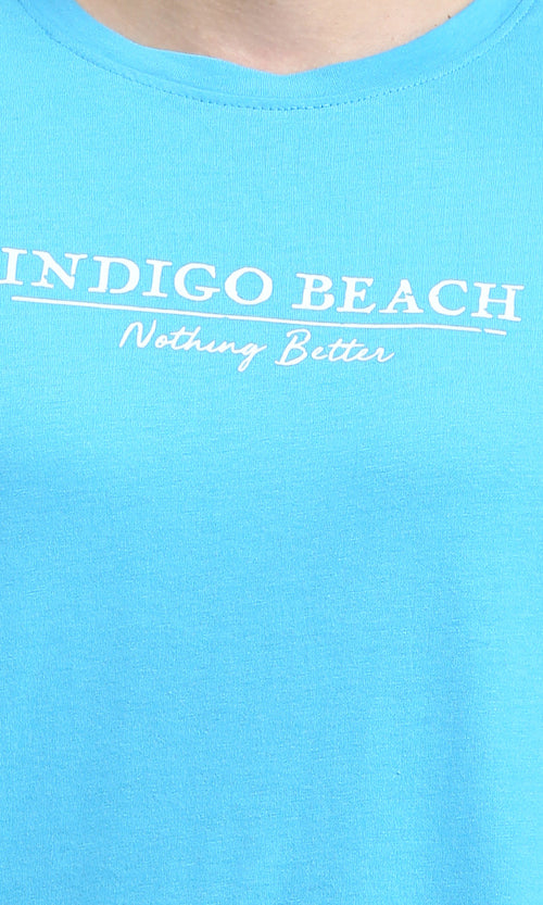 O203123 - Slip On Relaxed Elbow Sleeves Tee - Turquoise