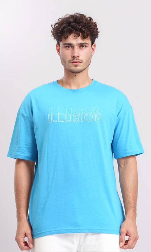 Crew Neck Printed "illusion" Tee - Turquoise