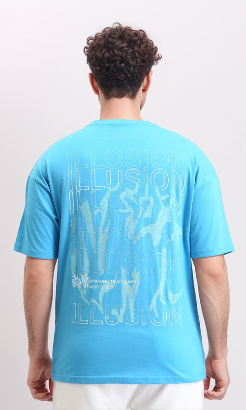 O203124 - Crew Neck Printed "ILLUSION" Tee - Turquoise