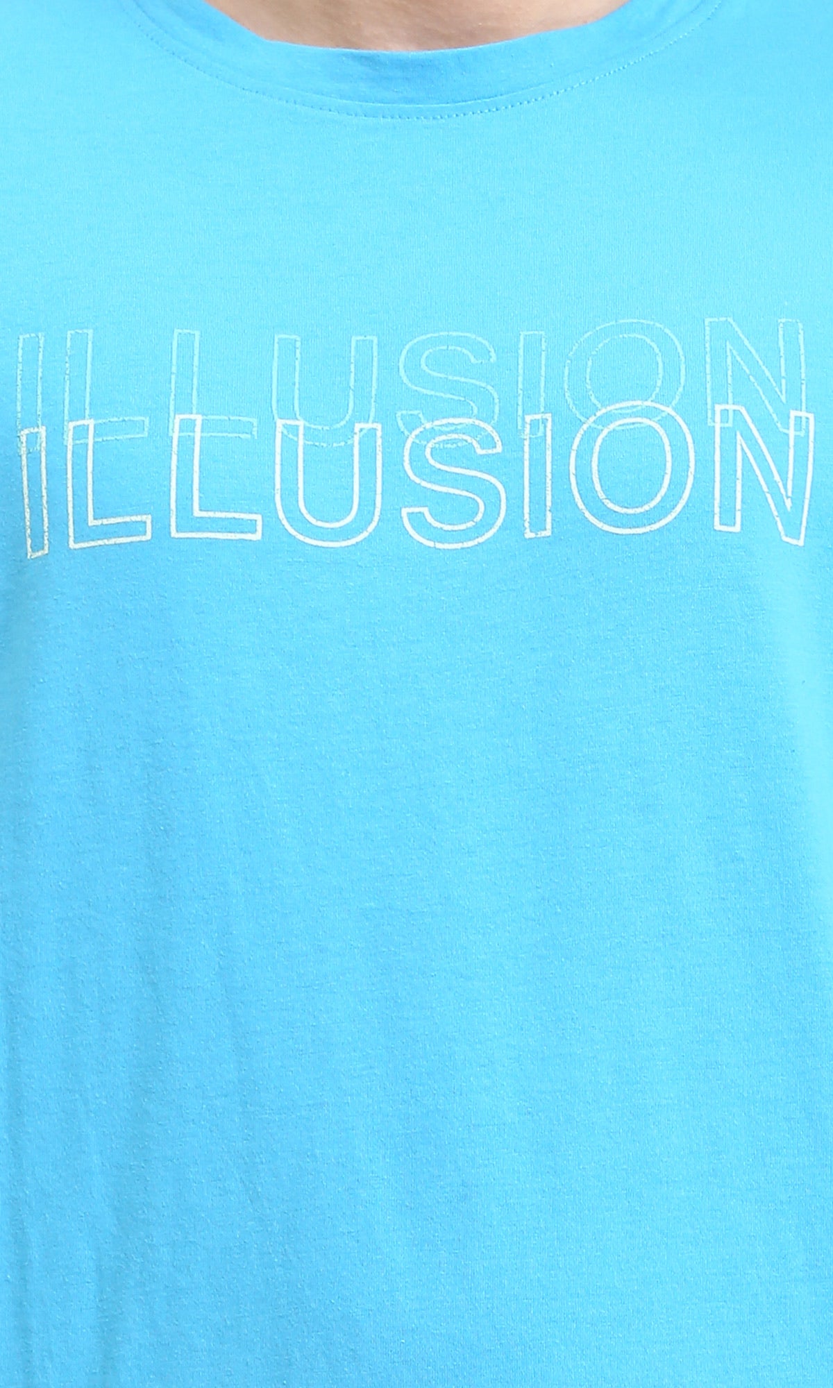 O203124 - Crew Neck Printed "ILLUSION" Tee - Turquoise