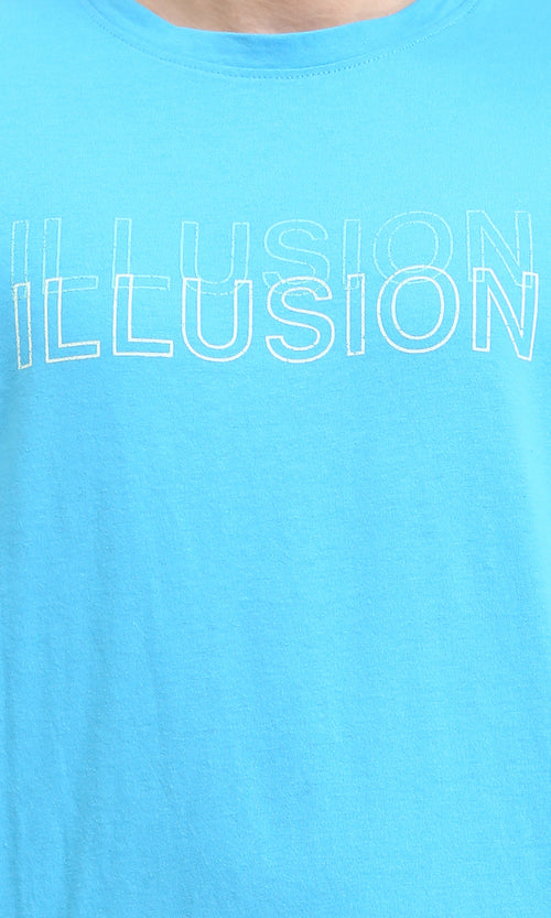O203124 - Crew Neck Printed "ILLUSION" Tee - Turquoise