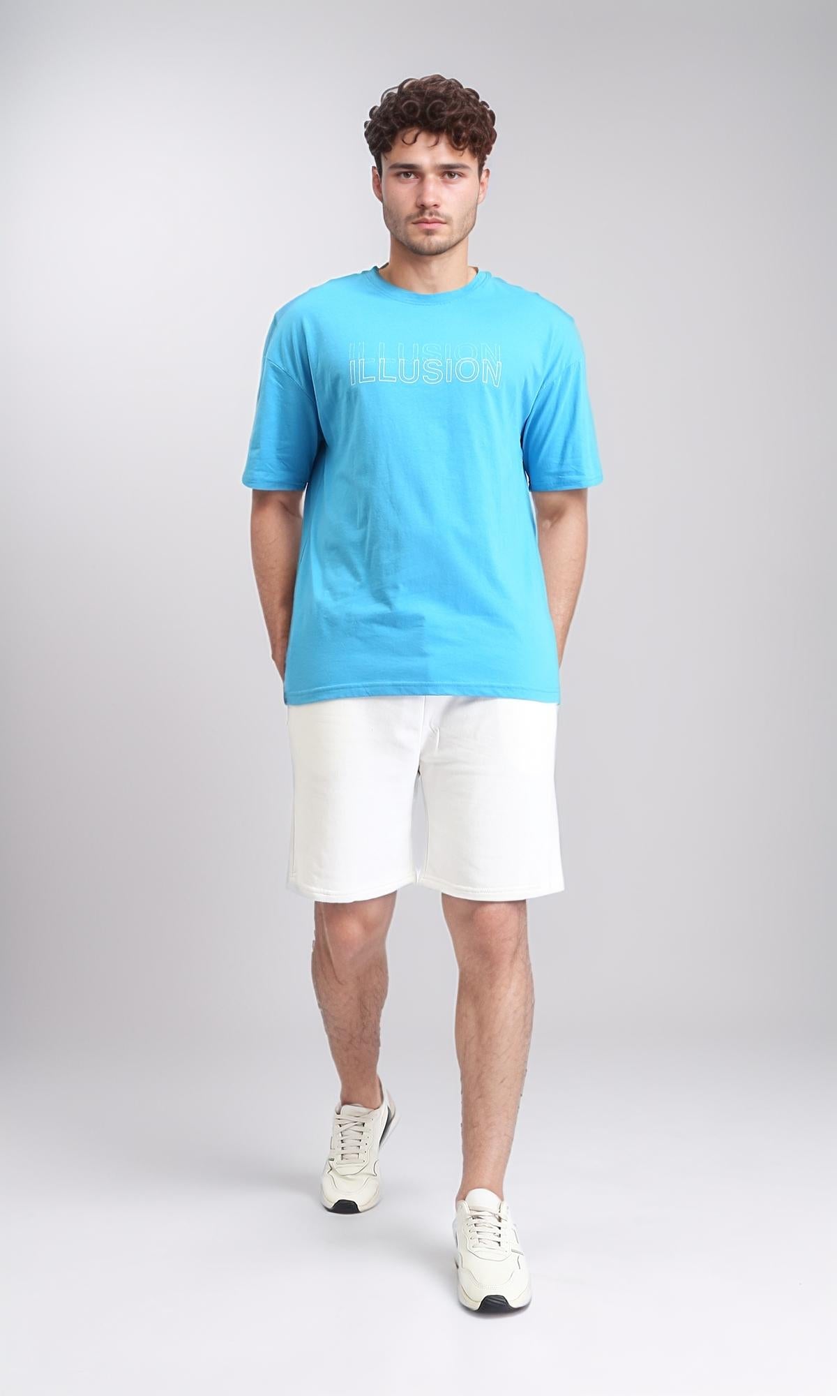 O203124 - Crew Neck Printed "ILLUSION" Tee - Turquoise
