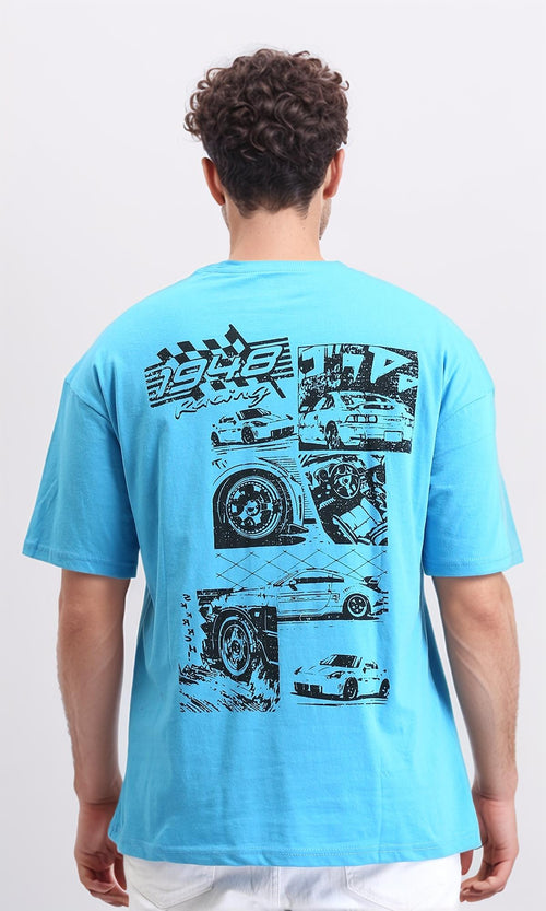 O203125 - Retro Car Graphic T-Shirt – Sky Blue