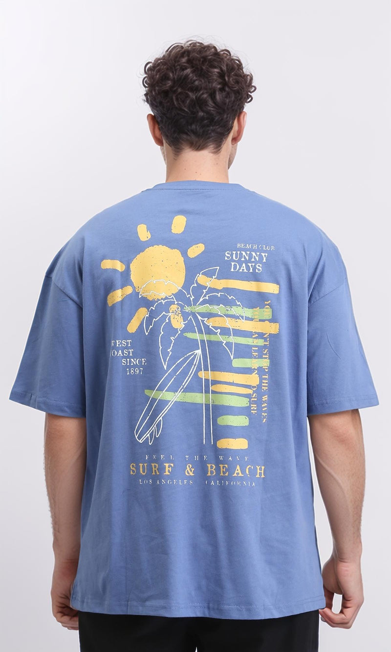 O203134 - "Surf & Beach" Elbow Sleeves Summer Tee - Greyish Blue