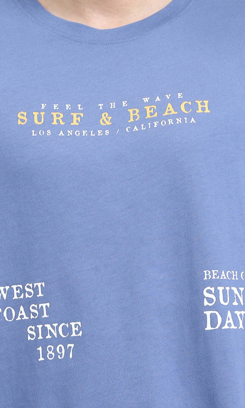O203134 - "Surf & Beach" Elbow Sleeves Summer Tee - Greyish Blue