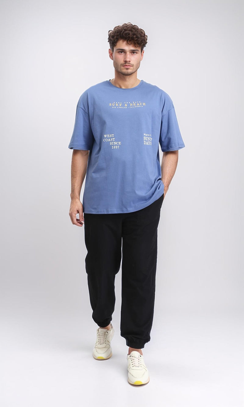 O203134 - "Surf & Beach" Elbow Sleeves Summer Tee - Greyish Blue