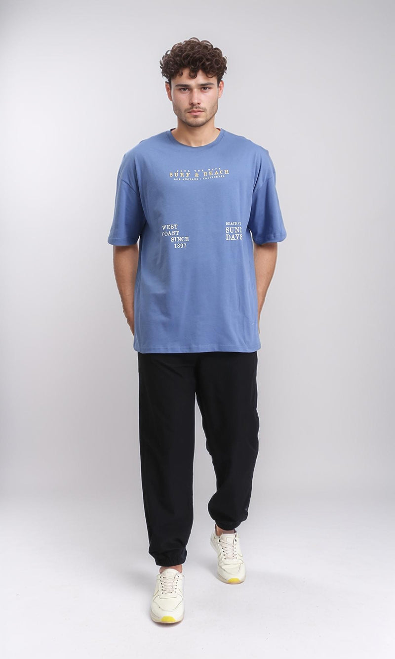 O203134 - "Surf & Beach" Elbow Sleeves Summer Tee - Greyish Blue