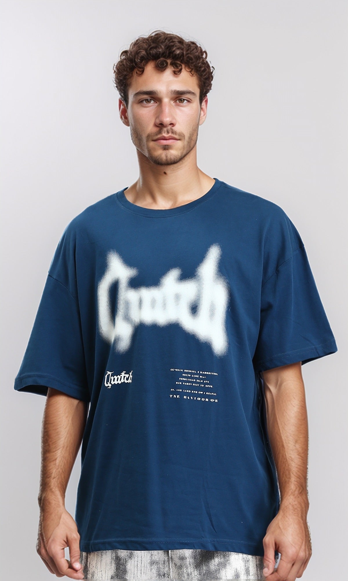 Crew Neck Printed Elbow Sleeves Tee - Dark Petroleum