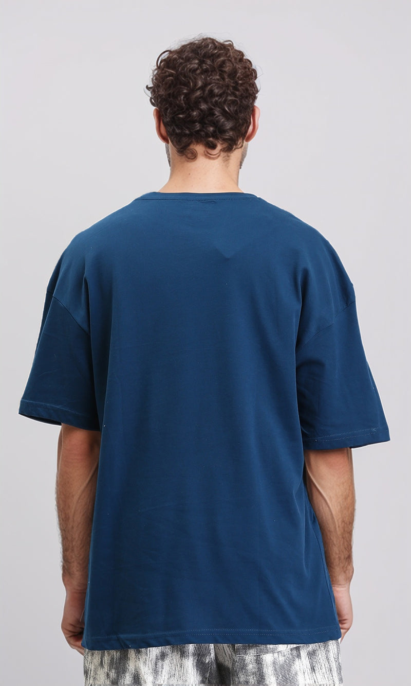 O203137 - Crew Neck Printed Elbow Sleeves Tee - Dark Petroleum