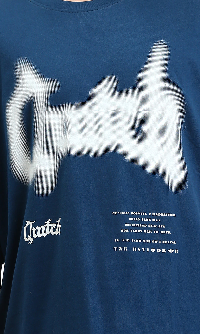 O203137 - Crew Neck Printed Elbow Sleeves Tee - Dark Petroleum