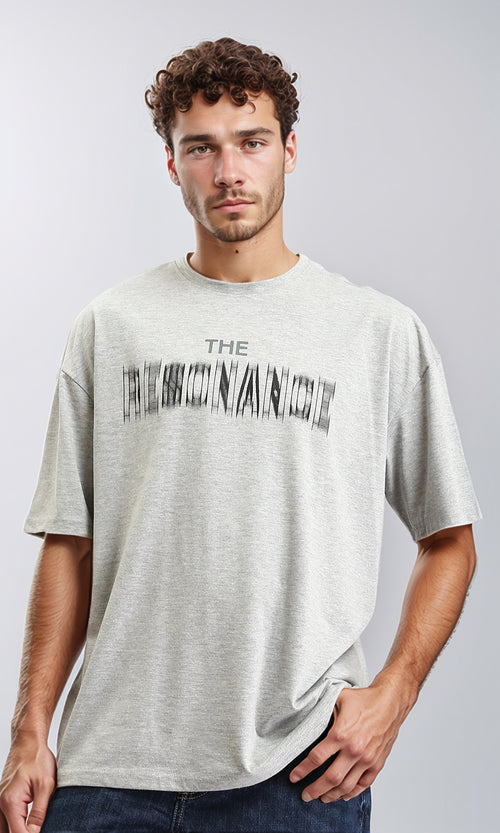 O203138 - Round Neck Printed Cotton Tee - Heather Grey