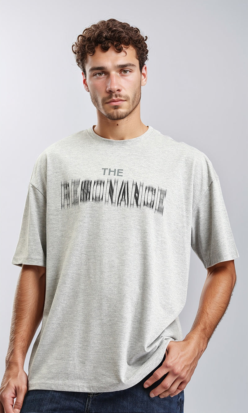 O203138 - Round Neck Printed Cotton Tee - Heather Grey