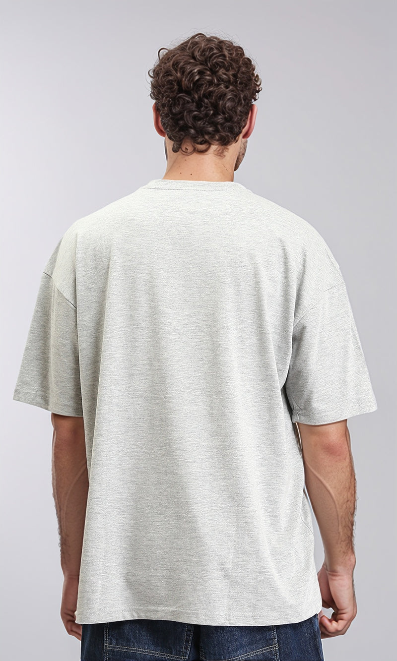 O203138 - Round Neck Printed Cotton Tee - Heather Grey