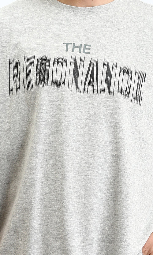 O203138 - Round Neck Printed Cotton Tee - Heather Grey