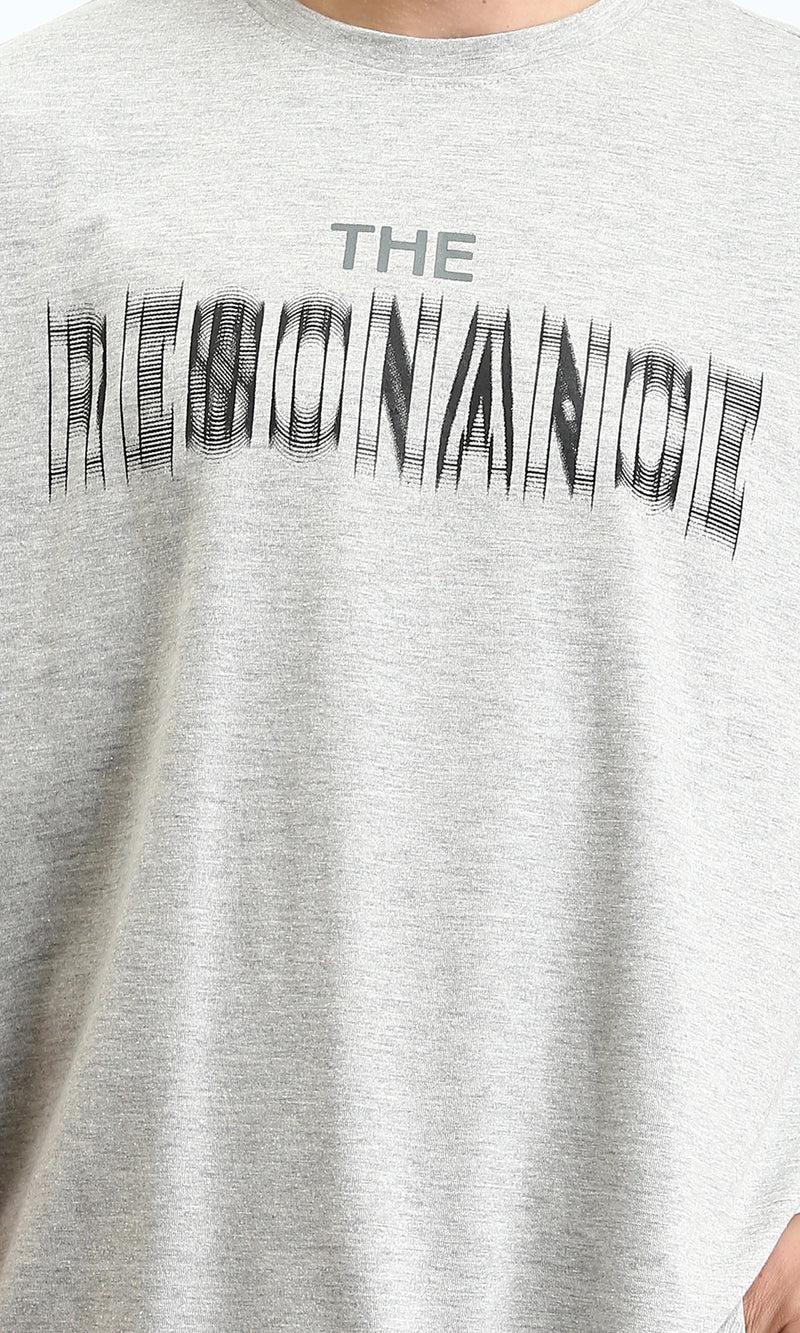 O203138 - Round Neck Printed Cotton Tee - Heather Grey