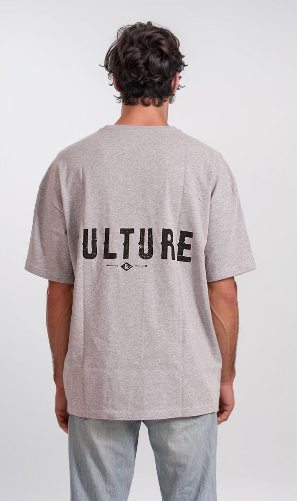 Graphic Print Oversized Heather Grey T-Shirt