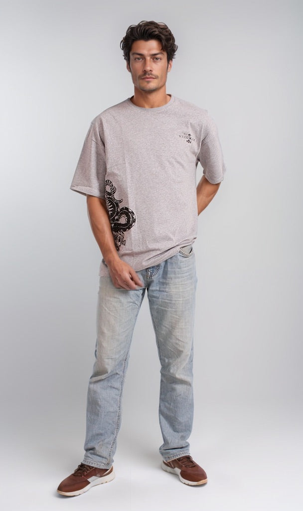 Graphic Print Oversized Heather Grey T-Shirt