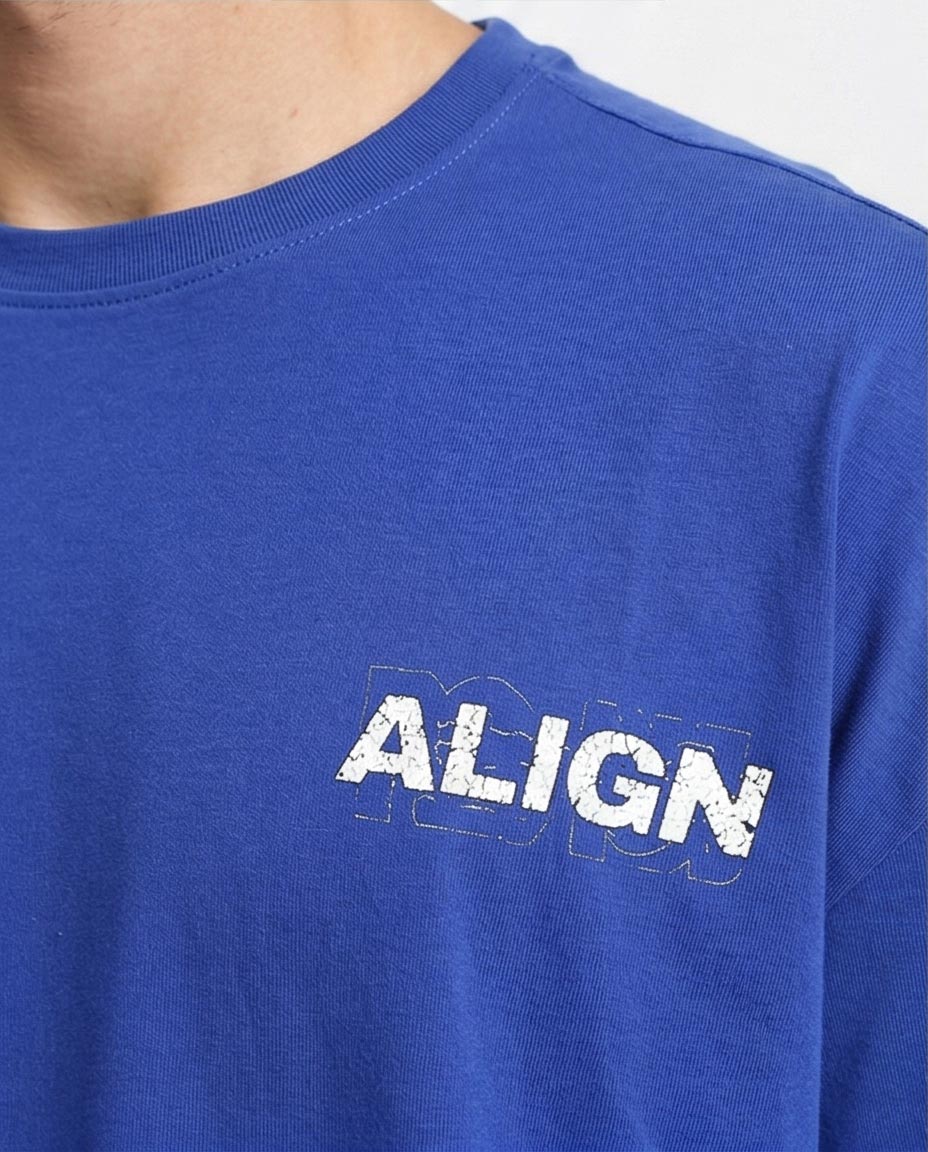 تي شيرت رجالي كبير الحجم "ALIGN" بطبعة جرافيك من رافين - أزرق كوبالت - O203142