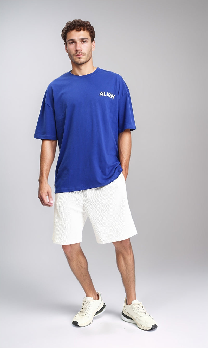 O203142 - "ALIGN" Elbow Sleeves Cotton Tee - Blue
