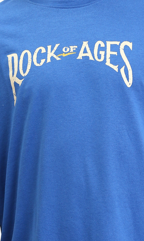 O203144 - "Rock Of Ages" Elbow Sleeves Cotton Tee - Blue