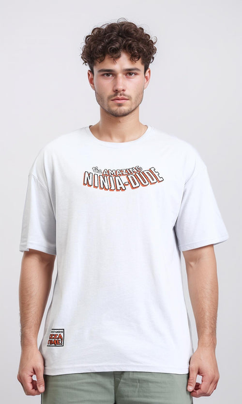 O203146 - Slip On "Ninja" Printed Tee - Pastel Grey