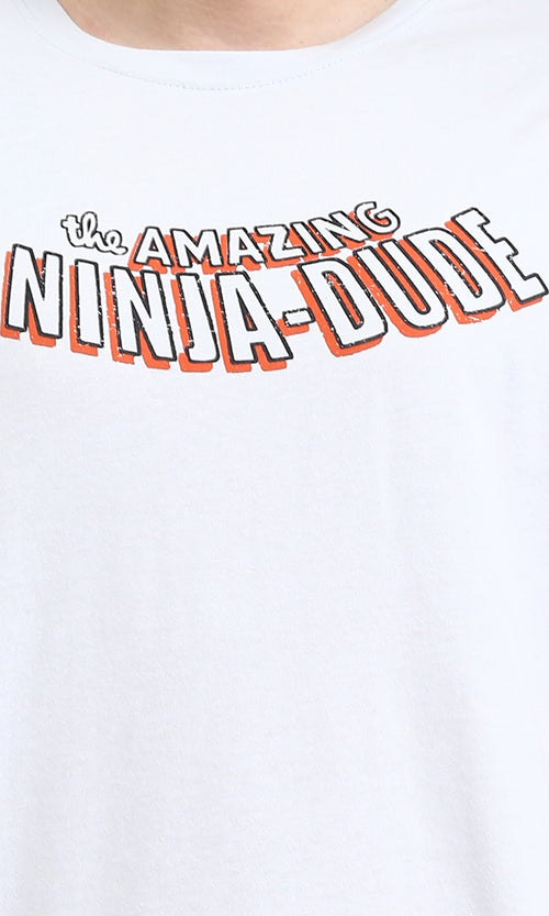 O203146 - Slip On "Ninja" Printed Tee - Pastel Grey