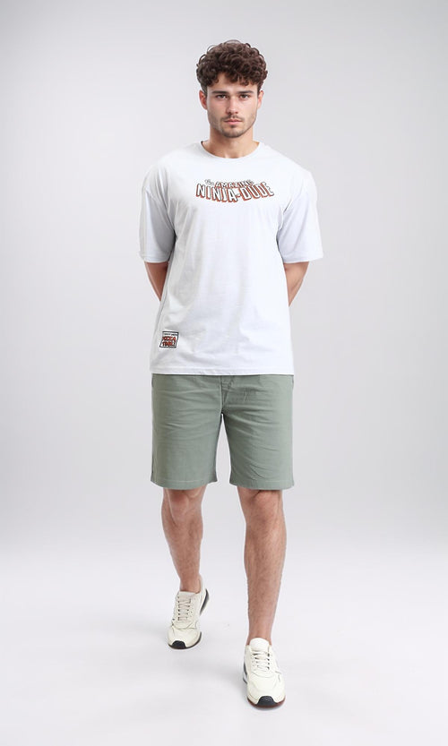 O203146 - Slip On "Ninja" Printed Tee - Pastel Grey