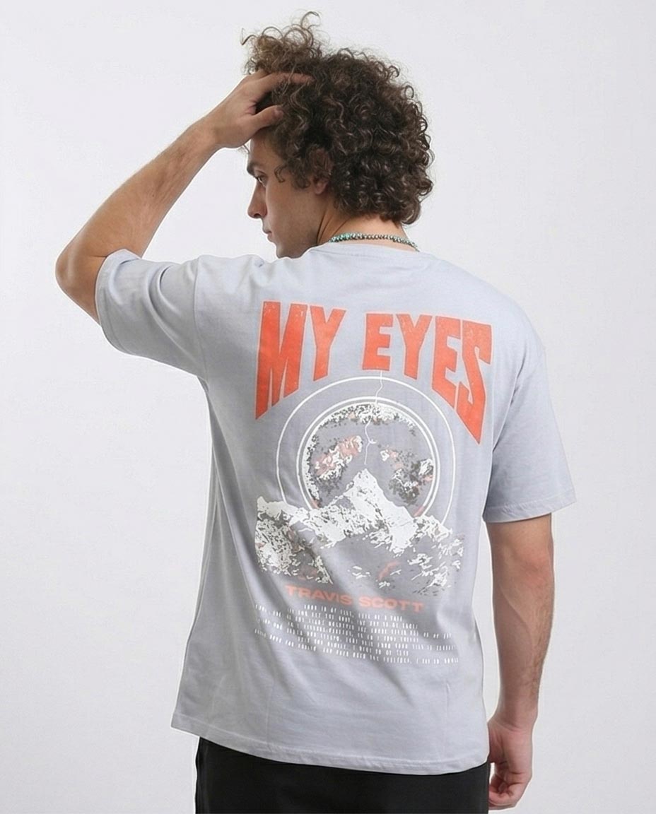 Ravin x Travis Scott "MY EYES" Graphic Oversized T-Shirt in Light Grey - O203147