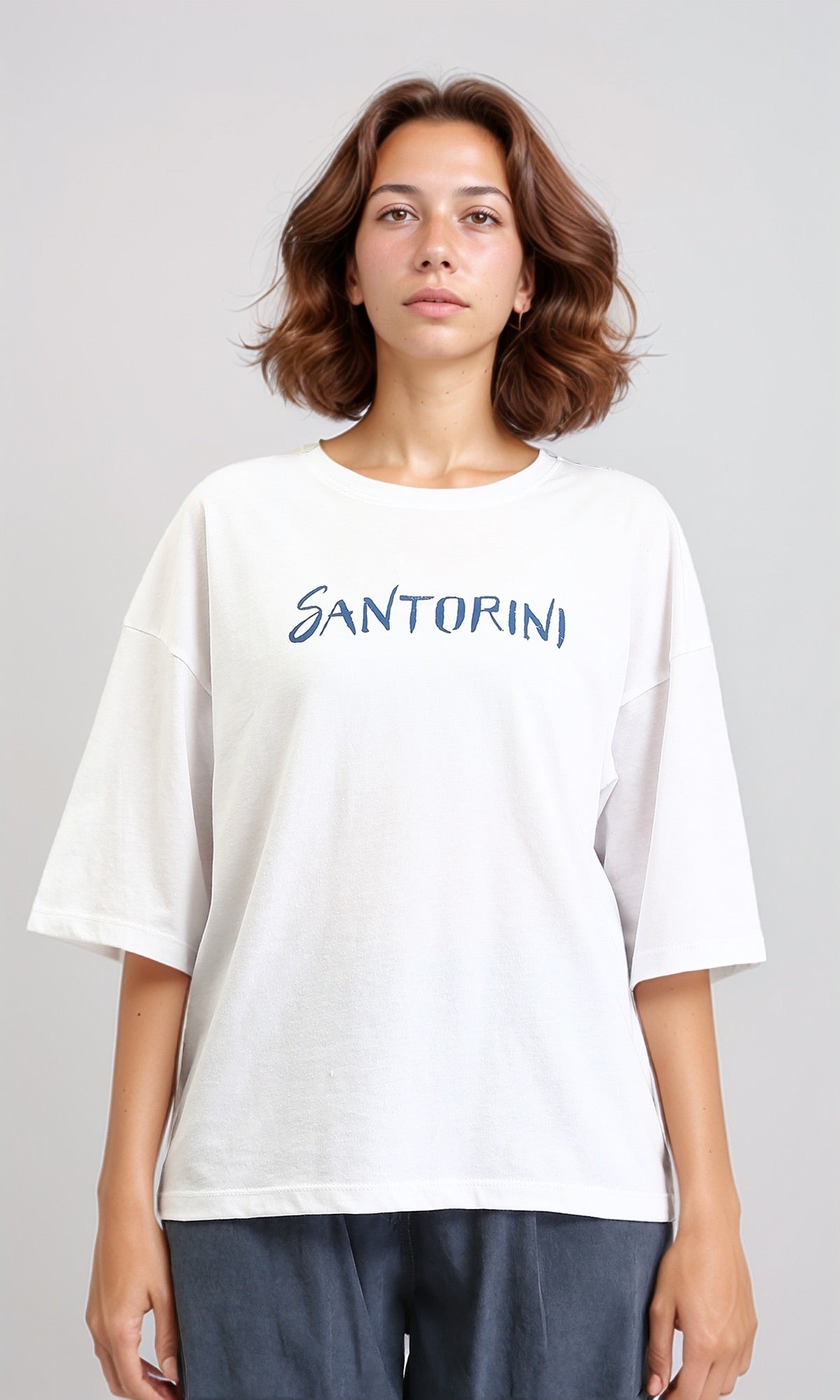 "santorini" Printed Crew Neck Tee - White