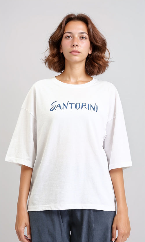 O203149 - "Santorini" Printed Crew Neck Tee - White