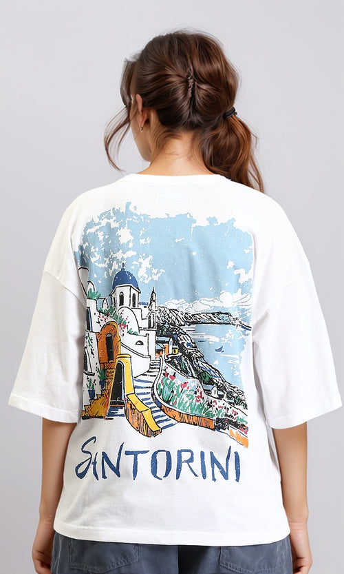 O203149 - "Santorini" Printed Crew Neck Tee - White