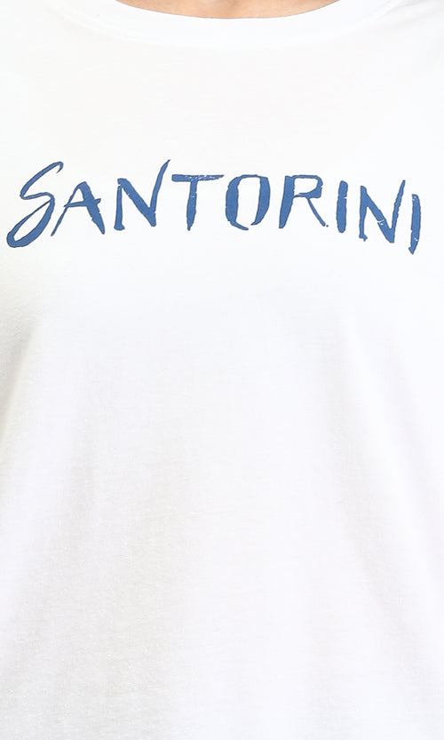 O203149 - "Santorini" Printed Crew Neck Tee - White