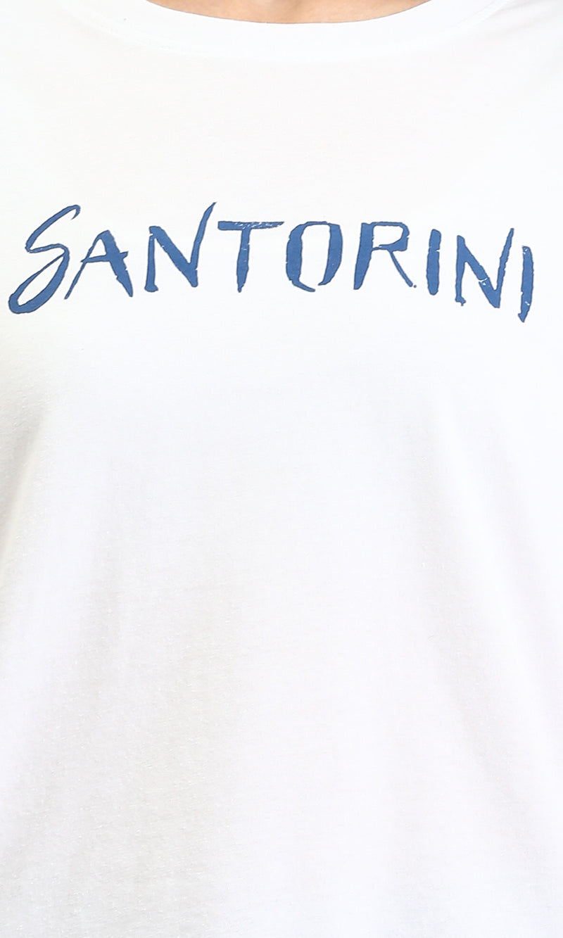 O203149 - "Santorini" Printed Crew Neck Tee - White