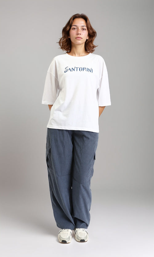 O203149 - "Santorini" Printed Crew Neck Tee - White