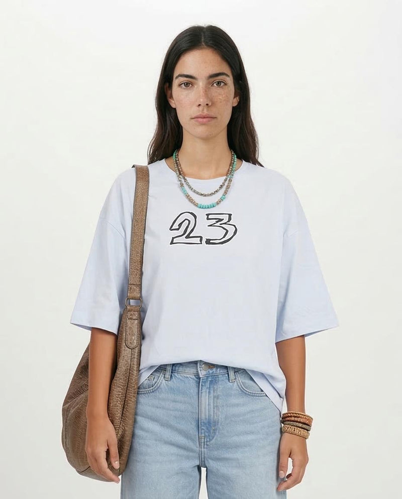 Ravin Unisex Ice Blue "23" Street-Art Oversized Tee - O203150