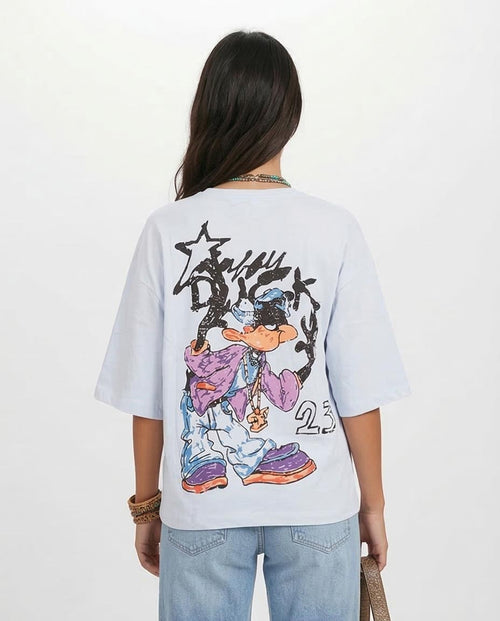 Ravin Unisex Ice Blue "23" Street-Art Oversized Tee - O203150