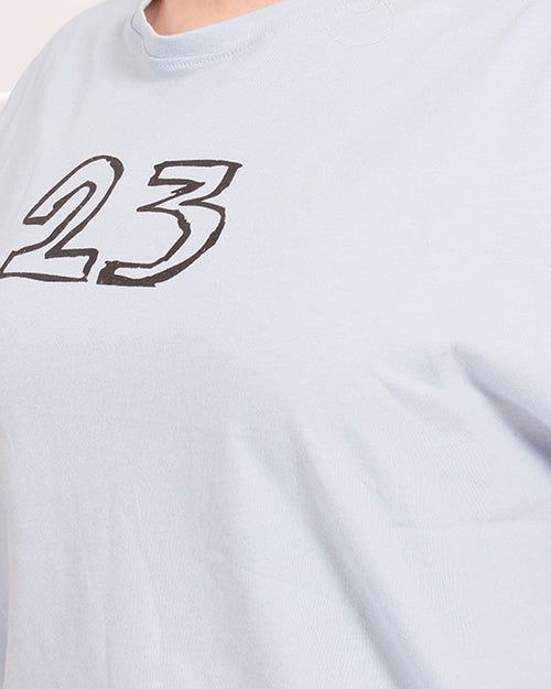 Ravin Unisex Ice Blue "23" Street-Art Oversized Tee - O203150