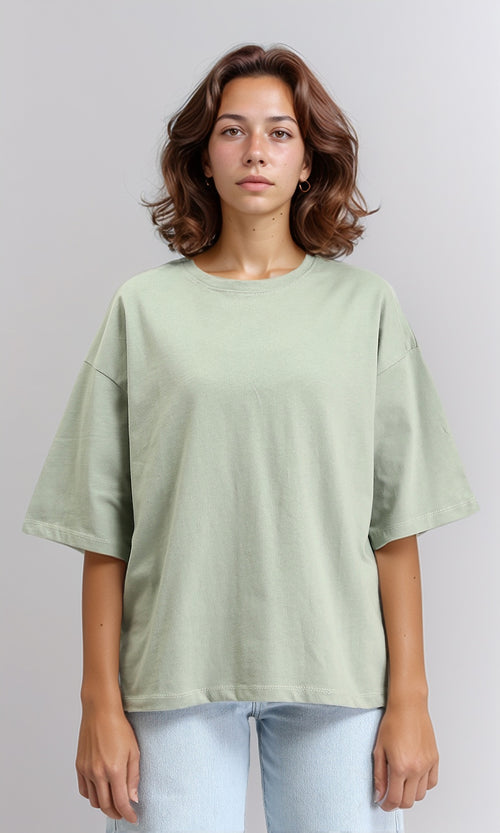 O203151 - Elbow Sleeves Solid Basic Tee - Pastel Olive