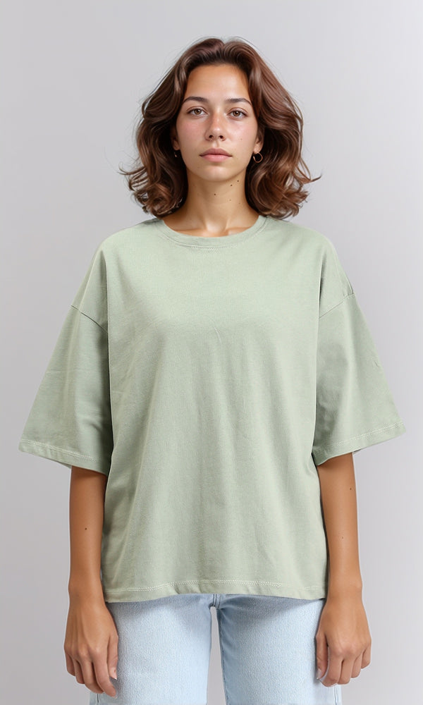 O203151 - Elbow Sleeves Solid Basic Tee - Pastel Olive