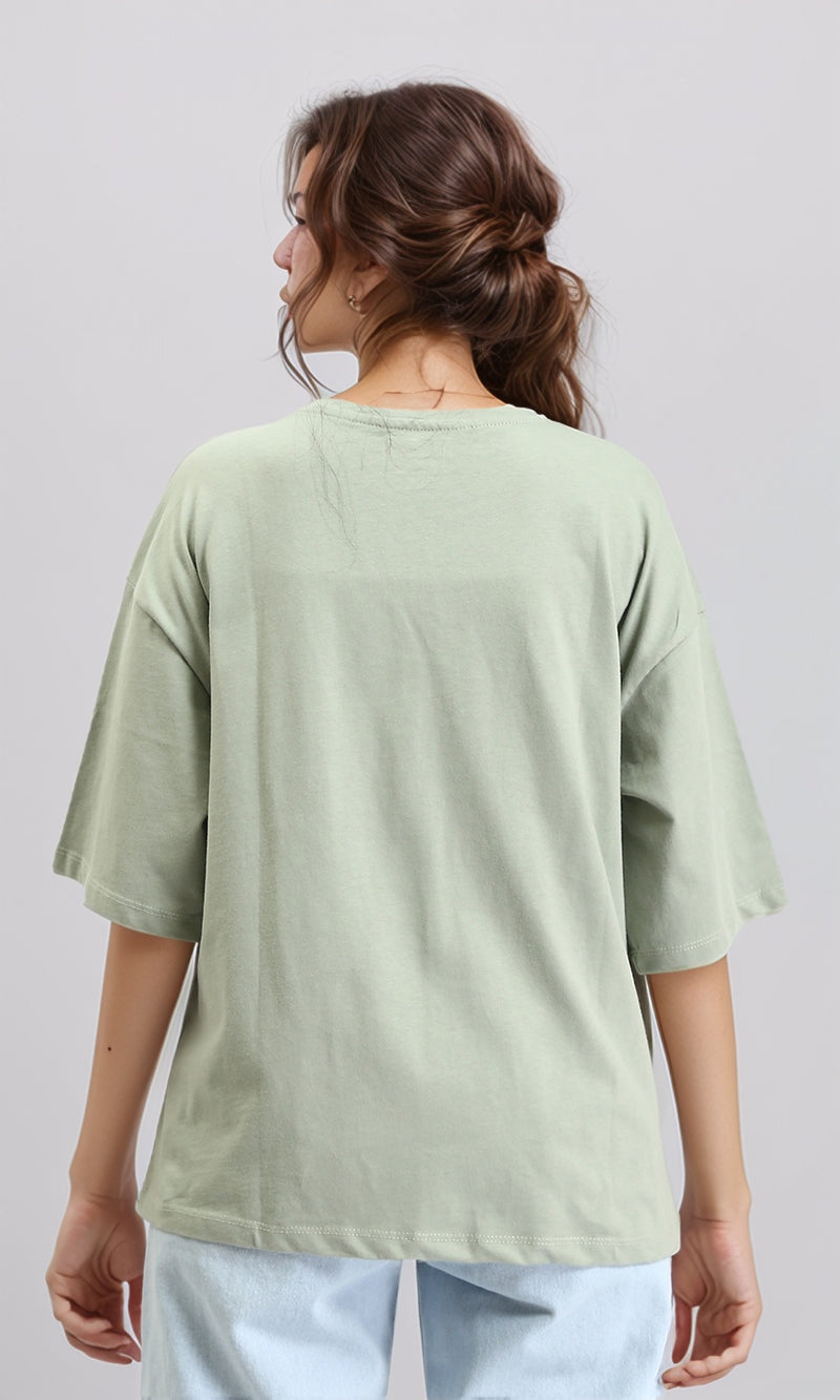 O203151 - Elbow Sleeves Solid Basic Tee - Pastel Olive
