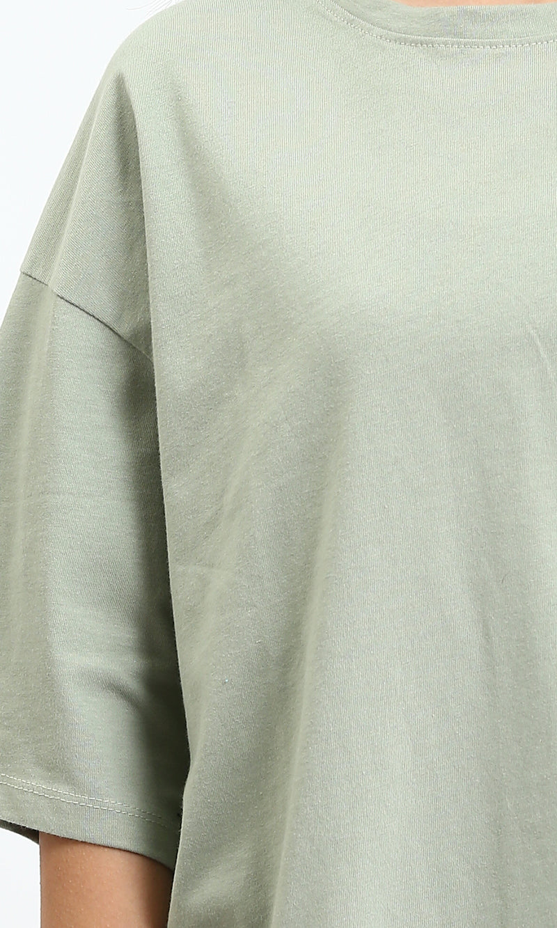 O203151 - Elbow Sleeves Solid Basic Tee - Pastel Olive