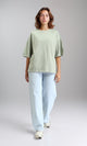 O203151 - Elbow Sleeves Solid Basic Tee - Pastel Olive