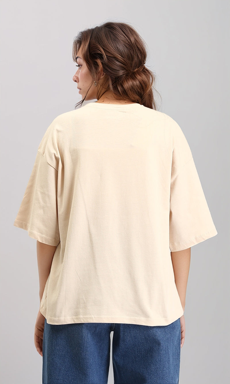 O203152 - Elbow Sleeves Solid Basic Tee - Beige