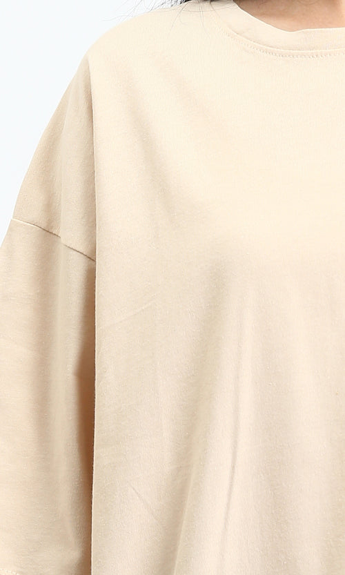O203152 - Elbow Sleeves Solid Basic Tee - Beige